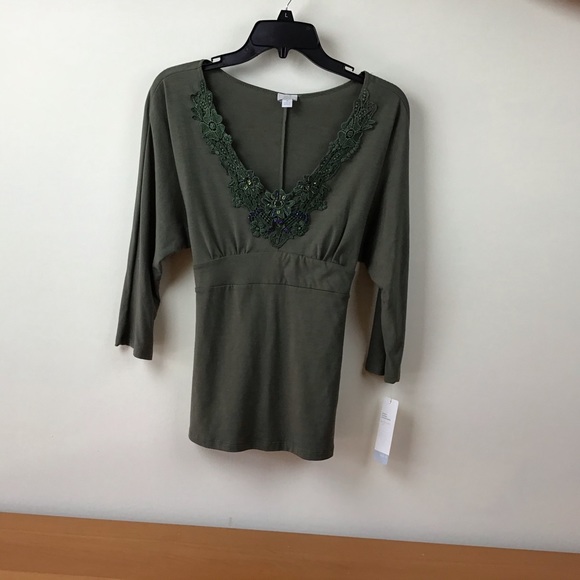 Apt. 9, Moss, Jeweled,Trim,Top. - Picture 3 of 5